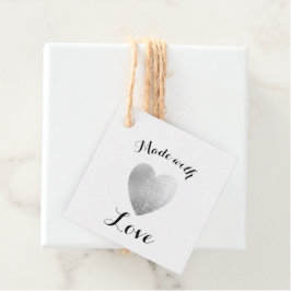 Made met Love Heart Stamp Faux Silver Foil Bedankjes Labels