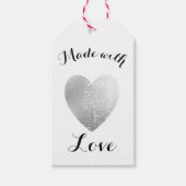 Made met Love Heart Stamp Faux Silver Foil Cadeaulabel (Voorkant)