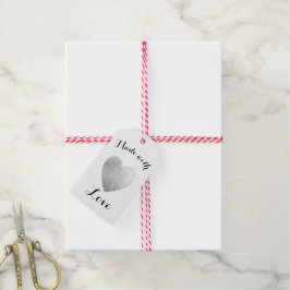 Made met Love Heart Stamp Faux Silver Foil Cadeaulabel