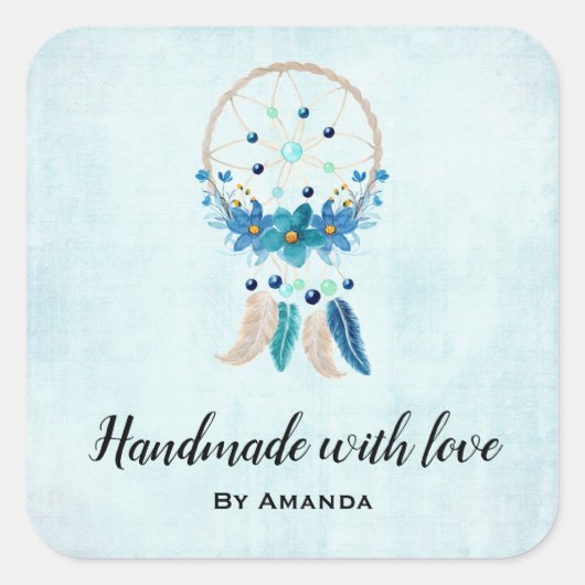 Made with Love Blue Dreamweaver Stylish Boho Vierkante Sticker (Voorkant)