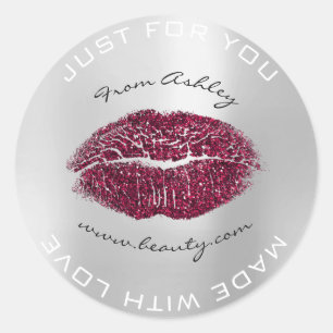 Made with Love Burgund Metal Grey Makeup Lips Kiss Ronde Sticker