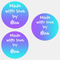 "Made with Love by Mam" Blauwgroen op Paarse etike