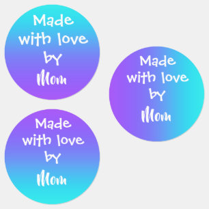 "Made with Love by Mam" Blauwgroen op Paarse etike Labels