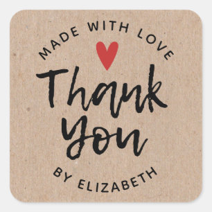 Made with Love Dank je wel Rustic Kraft Vierkante Sticker