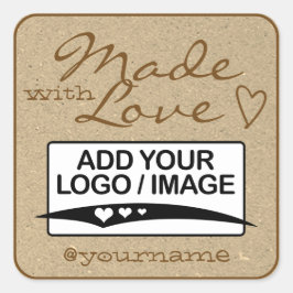 Made with Love Logo Sjabloon Kraft Paper Brown Vierkante Sticker
