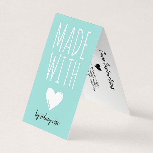 Made with Love Robin Egg Blue Hang Label Visitekaartjes (Voorkant)