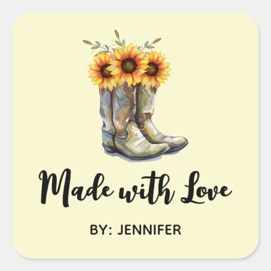 Made with Love Rustic Cowboy Boots with Sunblots Vierkante Sticker (Voorkant)