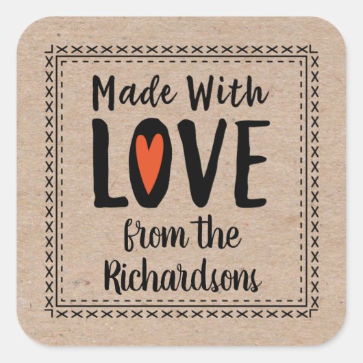 Made with Love Rustic Kraft Vierkante Sticker (Voorkant)