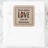 Made with Love Rustic Kraft Vierkante Sticker (Tas)
