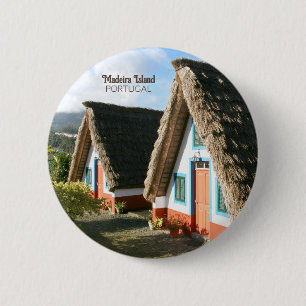 Madeira Eiland foto met Typische Huizen, Portugal Ronde Button 5,7 Cm