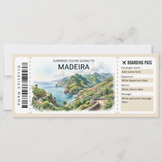 Madeira Reisinstapboardingspas Ticket Kaart (Voorkant)