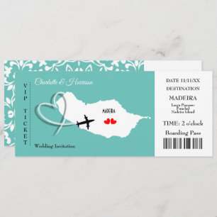 Madeira Wedding Destination Ticket Boarding Pass Kaart