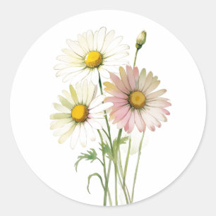 Madeliefje Aquarel Bloem Modern Professioneel Ronde Sticker