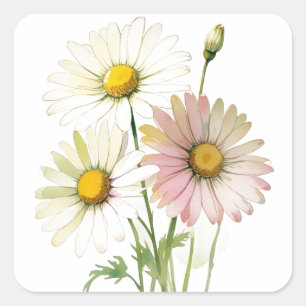 Madeliefje Aquarel Bloem Modern Professioneel Vierkante Sticker