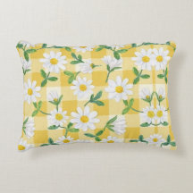 Madeliefje Bloem Geel Gingham Worp Kussen