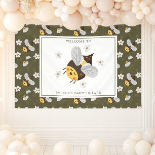Madeliefje Bloem Hommeltje Bij Groen Babyfeestje Spandoek