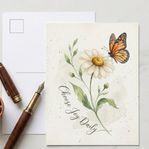 Madeliefje en monarchvlinder kiezen voor vreugde briefkaart