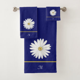 Madeliefje & Monogram op Navyblauw Bad Handdoek