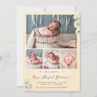 Madeliefje wilde bloem begrroeting pasgeboren baby aankondiging
