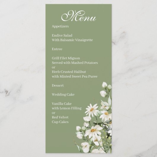 Madeliefje Wilde Bloem Boho Bruiloftsmenu Menu (Voorkant)