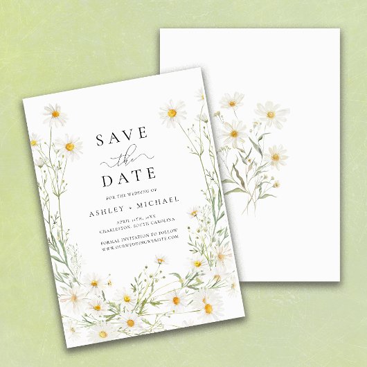 Madeliefje Wilde bloem Wit Boho Minimalistisch Save The Date