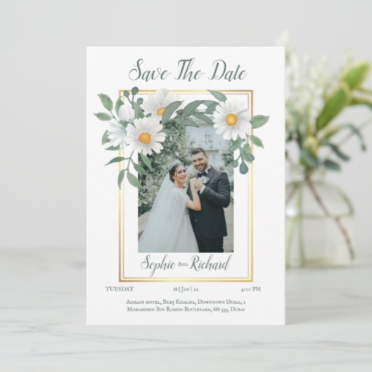 Madeliefjes Bloemen Gouden Huwelijk Save The Date Kaart (Staand voorkant)