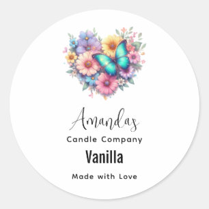 Madeliefjes Bloemen met Blauwe Vlinder Kaars Bedri Ronde Sticker