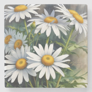 Madeliefjes Boeket Bloemen Elegante Waterverf Stenen Onderzetter