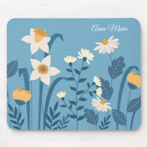 Madeliefjes botanisch blauwe bloemen muismat