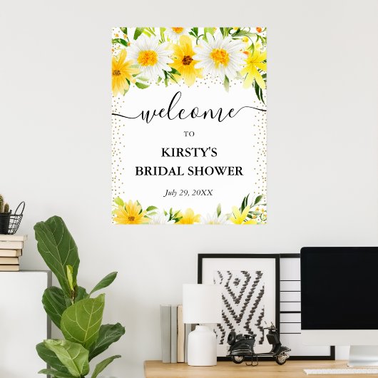 Madeliefjes en Gele Bloemen Bruidsshower Welkom Poster (Thuiskantoor)