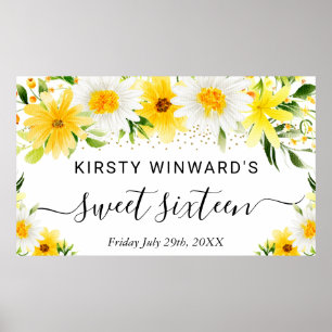 Madeliefjes en Gele Bloemen Sweet 16 Welkom Poster