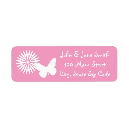 Madeliefjes en Vlinders in Bloemblad Roze Label (Voorkant)
