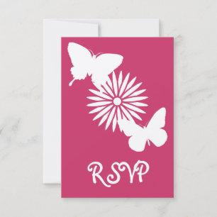 Madeliefjes en Vlinders in Framboos RSVP Kaart