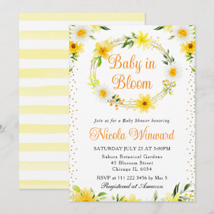 Madeliefjes & Gele Bloemen Krans Baby Borrel Kaart
