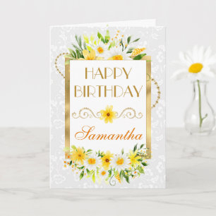 Madeliefjes & Gele Zomerbloemen Goud Folie Verjaar Kaart