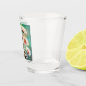 Madeliefjes Impressionistische Bloemen Teal Persoo Shot Glas (Rechts)