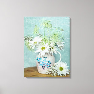 Madeliefjes in antieke kan canvas afdruk