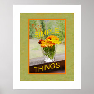 Madeliefjes in glazen foto met oranje rand poster