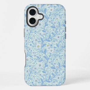 Madeliefjes in wit en blauw op zeeglas iPhone 16 plus hoesje