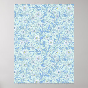 Madeliefjes in wit en blauw op zeeglas poster