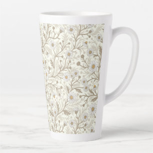Madeliefjes in wit en bruin op gebroken wit latte mok