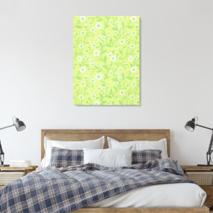 Madeliefjes in wit en groen op honingdauwgroen canvas afdruk