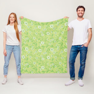 Madeliefjes in wit en groen op honingdauwgroen fleece deken