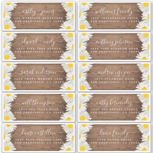 Madeliefjes Landelijke Houten Huwelijksuitnodiging Sticker (Voorkant)