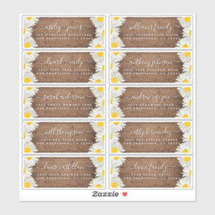 Madeliefjes Landelijke Houten Huwelijksuitnodiging Sticker