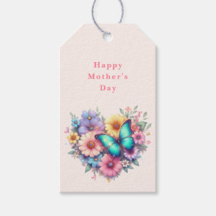 Madeliefjes met een blauwe vlinder Moederdag Cadeaulabel