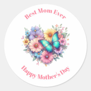 Madeliefjes met een Blauwe Vlinder Moederdag Ronde Sticker