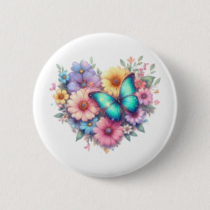 Madeliefjes met een mooie vlinder ronde button 5,7 cm