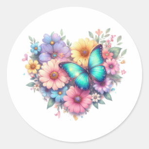 Madeliefjes met een mooie vlinder ronde sticker
