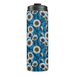 Madeliefjes op blauw thermosbeker